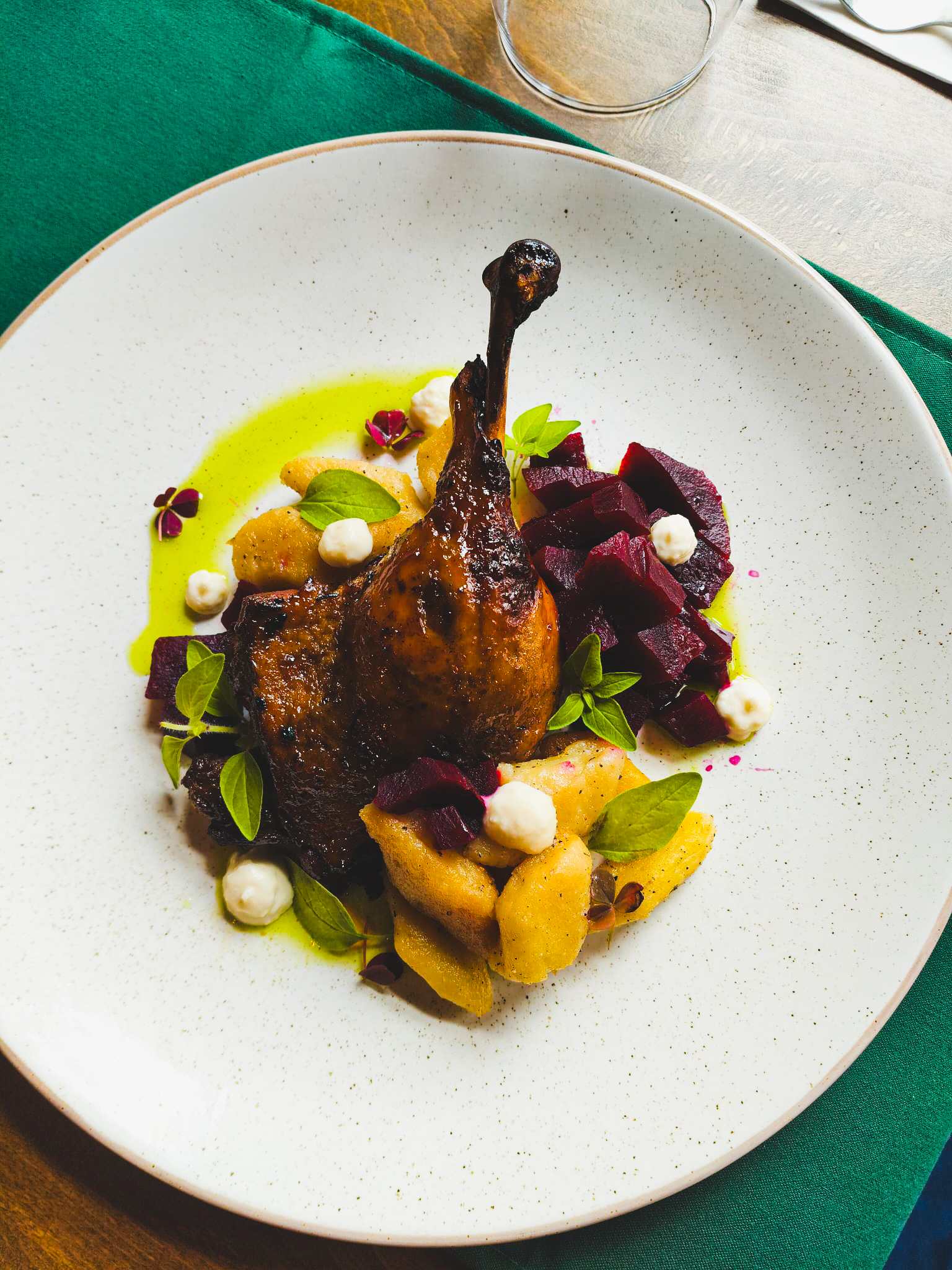 Duck with potato dumplings and beetroot at Kacza NeoBistro